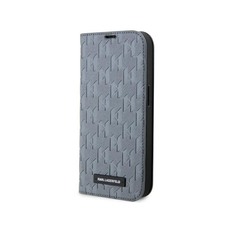 Karl Lagerfeld Saffiano Monogram dėklas, skirtas iPhone 14 Pro Max - sidabrinis