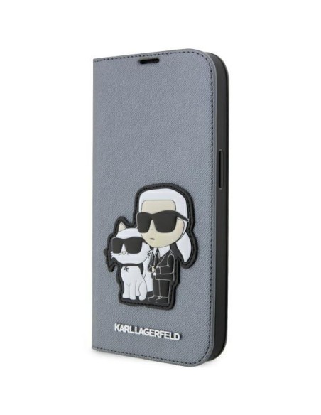 Karl Lagerfeld Saffiano Karl&Choupette dėklas iPhone 14 Pro Max - sidabrinis