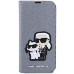 Karl Lagerfeld Saffiano Karl&Choupette dėklas iPhone 14 Pro Max - sidabrinis