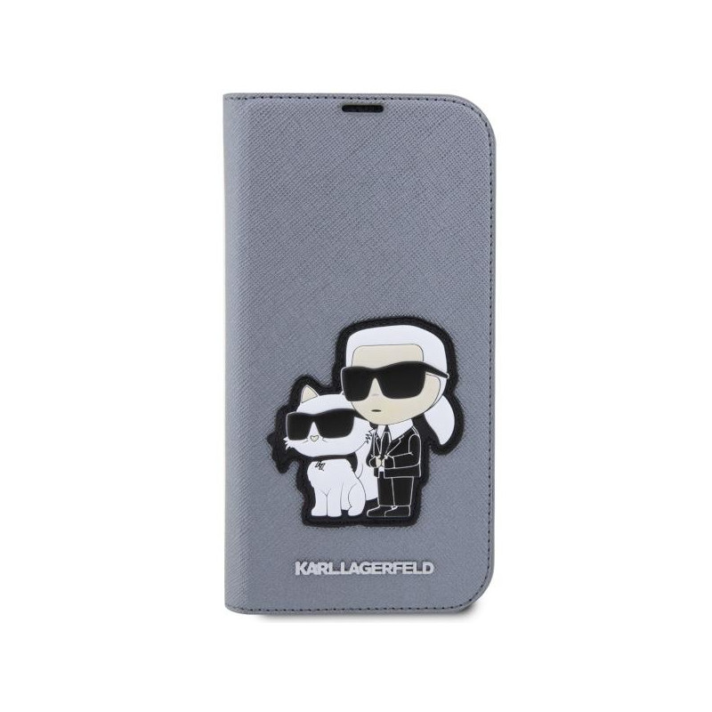 Karl Lagerfeld Saffiano Karl&Choupette dėklas iPhone 14 Pro Max - sidabrinis