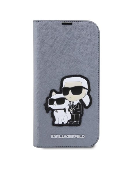 Karl Lagerfeld Saffiano Karl&Choupette dėklas iPhone 14 Pro Max - sidabrinis
