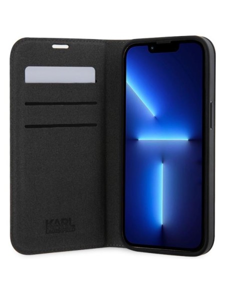 Karl Lagerfeld Saffiano Karl&Choupette dėklas iPhone 14 Pro Max - sidabrinis