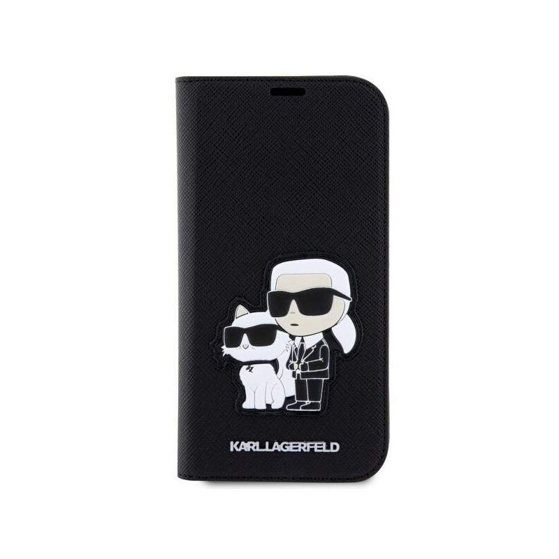 Karl Lagerfeld Saffiano Karl&Choupette dėklas iPhone 14 Pro Max - juodas