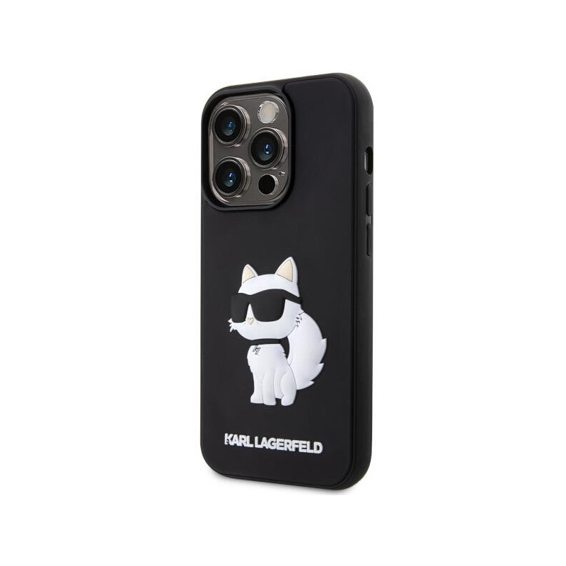 Karl Lagerfeld Rubber Choupette 3D dėklas iPhone 14 Pro - juodas