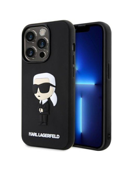Karl Lagerfeld Rubber Ikonik 3D dėklas iPhone 14 Pro - juodas