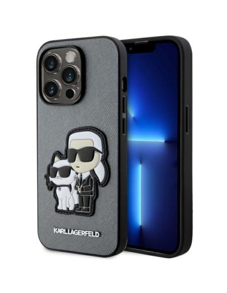 Karl Lagerfeld Saffiano Karl&Choupette dėklas iPhone 14 Pro - sidabrinis Karl Lagerfeld Saffiano Karl&Choupette dėklas iPhone 14 Pro - sidabrinis