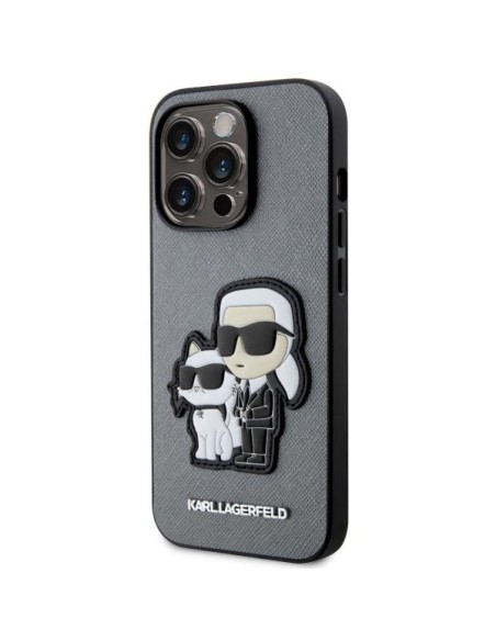 Karl Lagerfeld Saffiano Karl&Choupette dėklas iPhone 14 Pro - sidabrinis Karl Lagerfeld Saffiano Karl&Choupette dėklas iPhone 14 Pro - sidabrinis