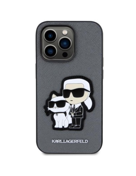 Karl Lagerfeld Saffiano Karl&Choupette dėklas iPhone 14 Pro - sidabrinis Karl Lagerfeld Saffiano Karl&Choupette dėklas iPhone 14 Pro - sidabrinis