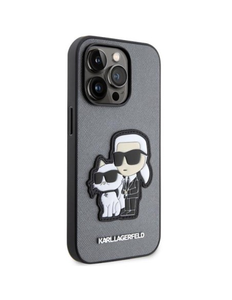 Karl Lagerfeld Saffiano Karl&Choupette dėklas iPhone 14 Pro - sidabrinis Karl Lagerfeld Saffiano Karl&Choupette dėklas iPhone 14 Pro - sidabrinis