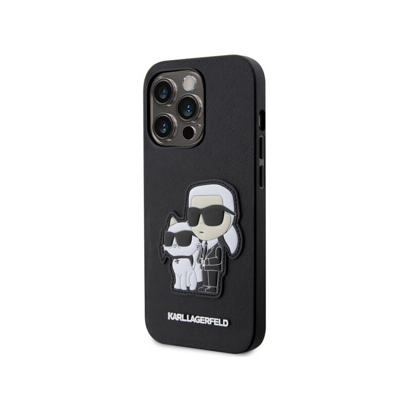 Karl Lagerfeld Saffiano Karl&Choupette dėklas iPhone 14 Pro - juodas