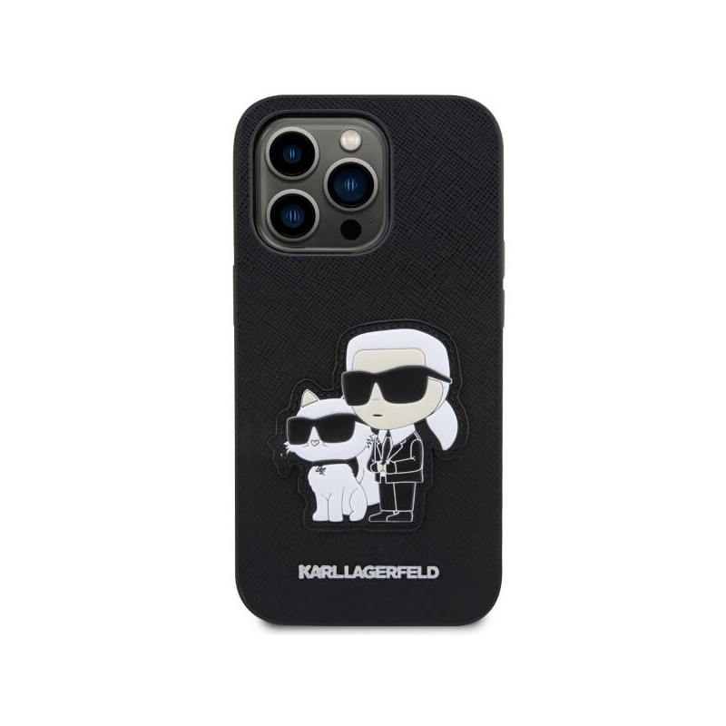 Karl Lagerfeld Saffiano Karl&Choupette dėklas iPhone 14 Pro - juodas