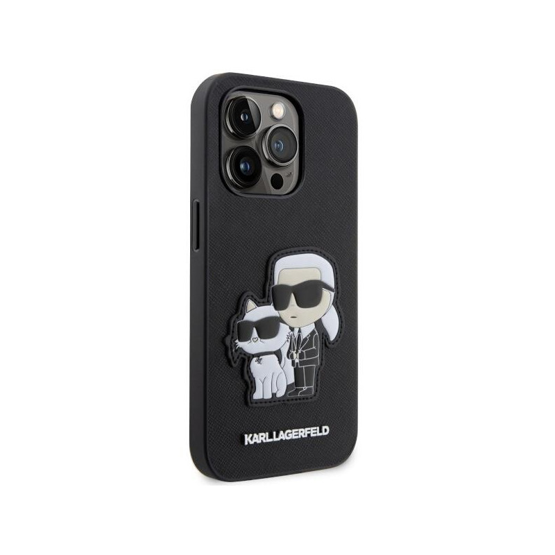 Karl Lagerfeld Saffiano Karl&Choupette dėklas iPhone 14 Pro - juodas