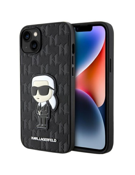 Karl Lagerfeld Saffiano Monogram Ikonik dėklas iPhone 14 Plus - juodas Karl Lagerfeld Saffiano Monogram Ikonik dėklas iPhone 14 Plus - juodas