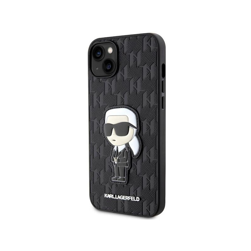 Karl Lagerfeld Saffiano Monogram Ikonik dėklas iPhone 14 Plus - juodas