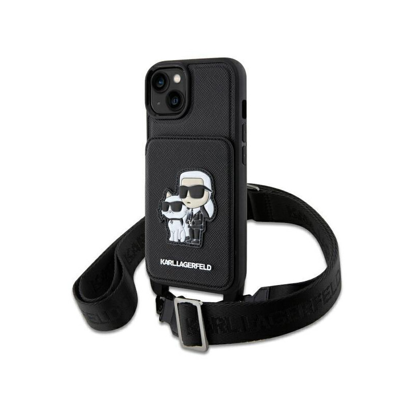 Karl Lagerfeld Crossbody Saffiano Karl&Choupette dėklas iPhone 14 - juodas