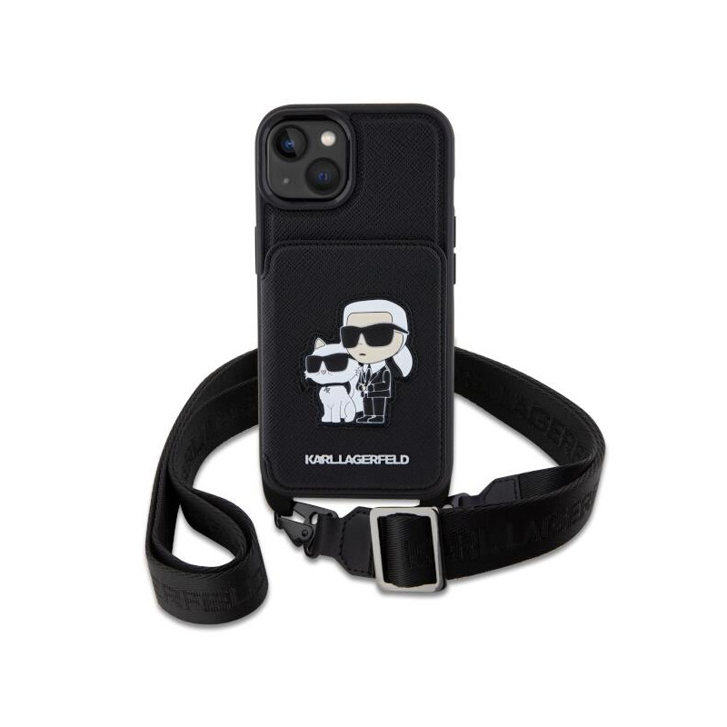 Karl Lagerfeld Crossbody Saffiano Karl&Choupette dėklas iPhone 14 - juodas