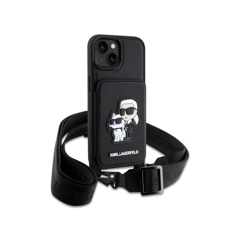 Karl Lagerfeld Crossbody Saffiano Karl&Choupette dėklas iPhone 14 - juodas