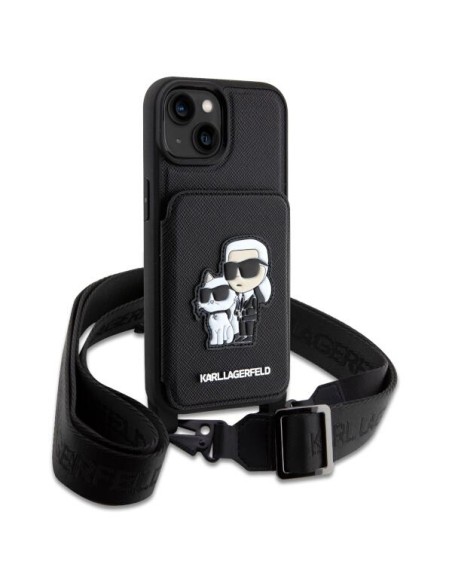 Karl Lagerfeld Crossbody Saffiano Karl&Choupette dėklas iPhone 14 - juodas Karl Lagerfeld Crossbody Saffiano Karl&Choupette dėklas iPhone 14 - juodas