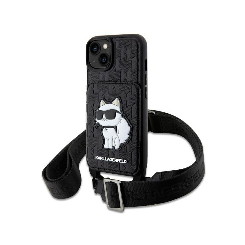 Karl Lagerfeld Crossbody Saffiano Monogram Choupette dėklas iPhone 14 - juodas