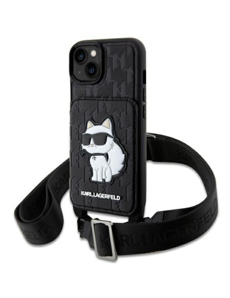 Karl Lagerfeld Crossbody Saffiano Monogram Choupette dėklas iPhone 14 - juodas Karl Lagerfeld Crossbody Saffiano Monogram Choupette dėklas iPhone 14 - juodas