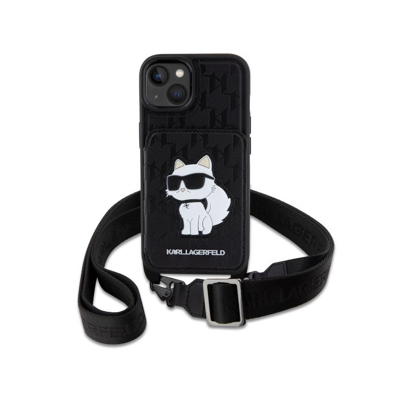 Karl Lagerfeld Crossbody Saffiano Monogram Choupette dėklas iPhone 14 - juodas
