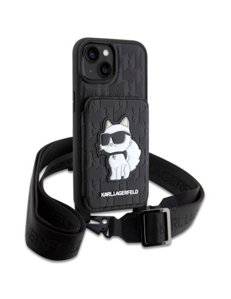 Karl Lagerfeld Crossbody Saffiano Monogram Choupette dėklas iPhone 14 - juodas Karl Lagerfeld Crossbody Saffiano Monogram Choupette dėklas iPhone 14 - juodas