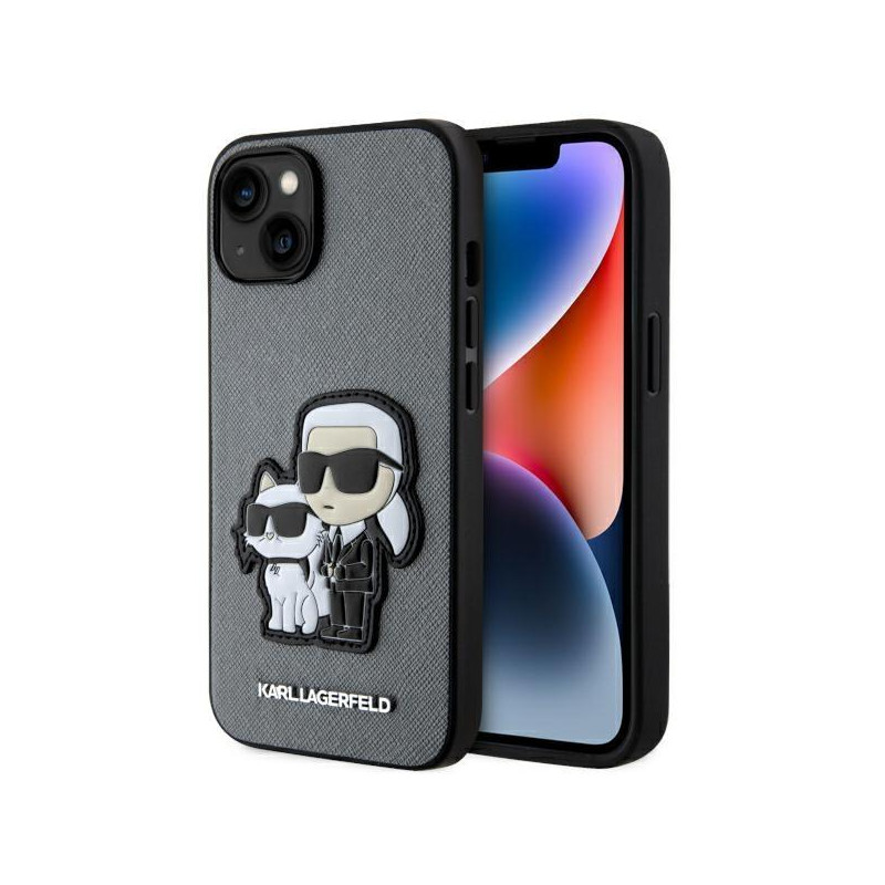 Karl Lagerfeld Saffiano Karl&Choupette dėklas iPhone 14 - sidabrinis Karl Lagerfeld Saffiano Karl&Choupette dėklas iPhone 14 - sidabrinis