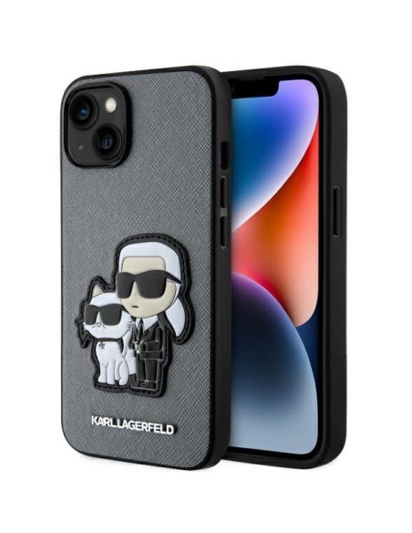 Karl Lagerfeld Saffiano Karl&Choupette dėklas iPhone 14 - sidabrinis Karl Lagerfeld Saffiano Karl&Choupette dėklas iPhone 14 - sidabrinis