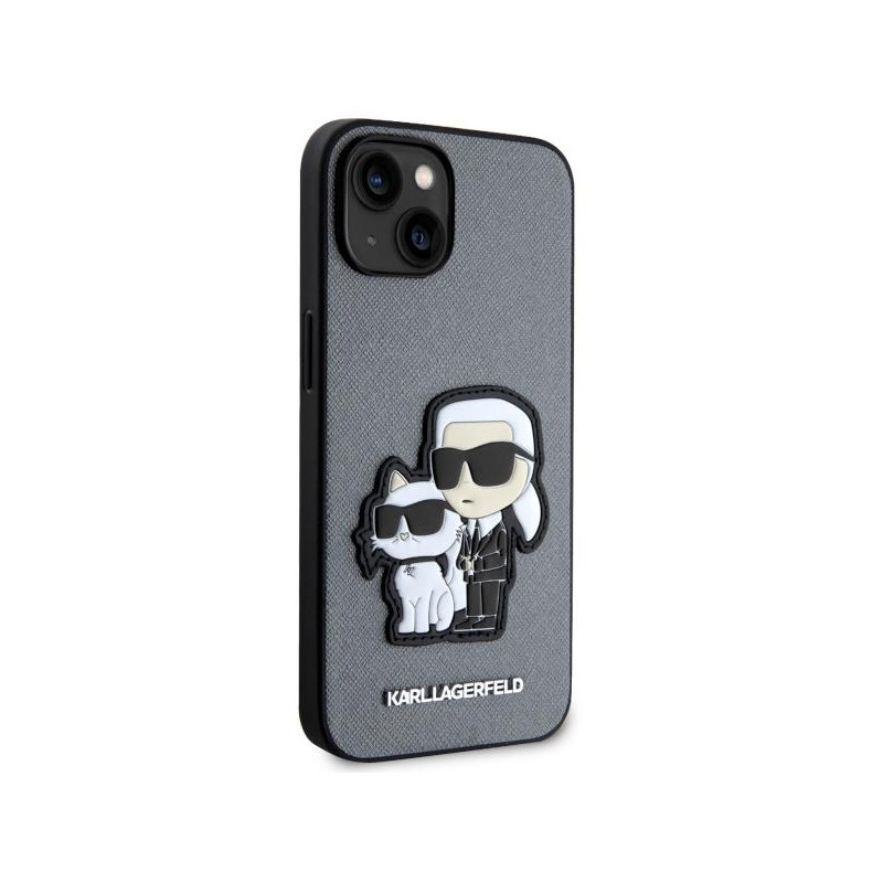 Karl Lagerfeld Saffiano Karl&Choupette dėklas iPhone 14 - sidabrinis