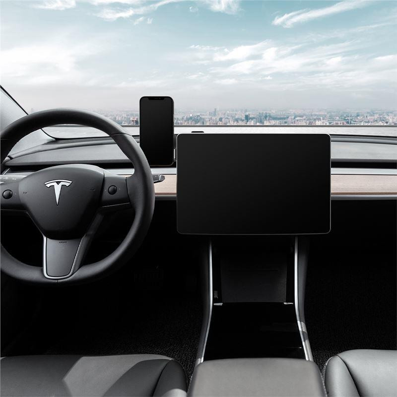 Spigen OneTap ITT90W automobilinis laikiklis su MagSafe įkrovikliu, skirtas Tesla Model 3/ Y/ X/ S – juodas