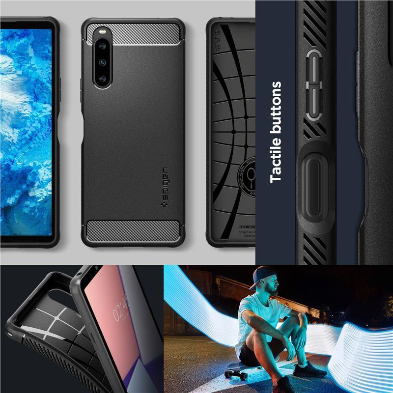 Spigen Rugged Armor dėklas, skirtas Sony Xperia 10 V - matinė juoda