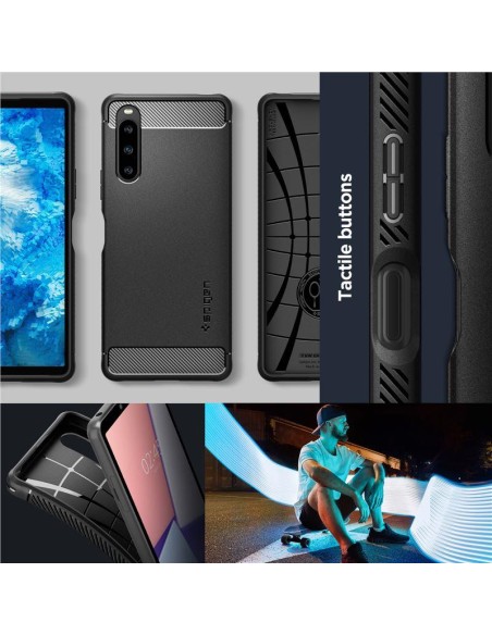 Spigen Rugged Armor dėklas, skirtas Sony Xperia 10 V - matinė juoda Spigen Rugged Armor dėklas, skirtas Sony Xperia 10 V - matinė juoda