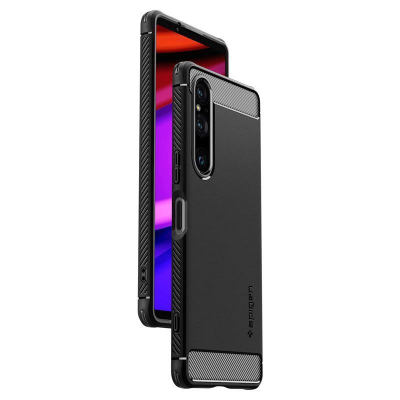 Spigen Rugged Armor dėklas, skirtas Sony Xperia 1 V - matinė juoda