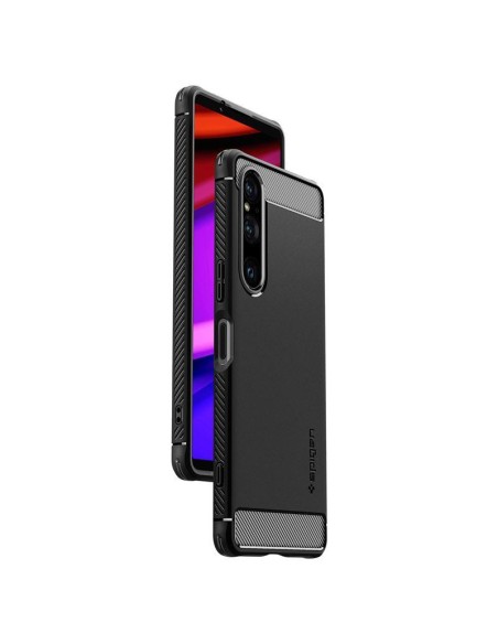 Spigen Rugged Armor dėklas, skirtas Sony Xperia 1 V - matinė juoda Spigen Rugged Armor dėklas, skirtas Sony Xperia 1 V - matinė juoda