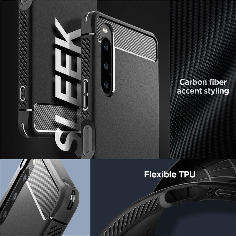 Spigen Rugged Armor dėklas, skirtas Sony Xperia 1 V - matinė juoda