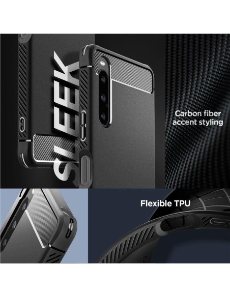 Spigen Rugged Armor dėklas, skirtas Sony Xperia 1 V - matinė juoda Spigen Rugged Armor dėklas, skirtas Sony Xperia 1 V - matinė juoda