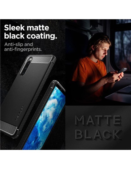 Spigen Rugged Armor dėklas, skirtas Sony Xperia 1 V - matinė juoda Spigen Rugged Armor dėklas, skirtas Sony Xperia 1 V - matinė juoda