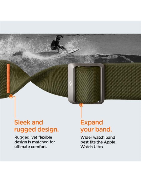 „Spigen Fit Lite Ultra“ dirželis, skirtas Apple Watch 4/ 5/ 6/ 7/ 8/ SE/ Ultra (42/ 44/ 45/ 49 mm) – žalias