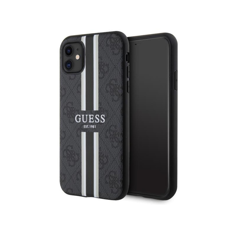 Guess 4G Printed Stripes MagSafe dėklas, skirtas iPhone 11 / Xr - juodas Guess 4G Printed Stripes MagSafe dėklas, skirtas iPhone 11 / Xr - juodas