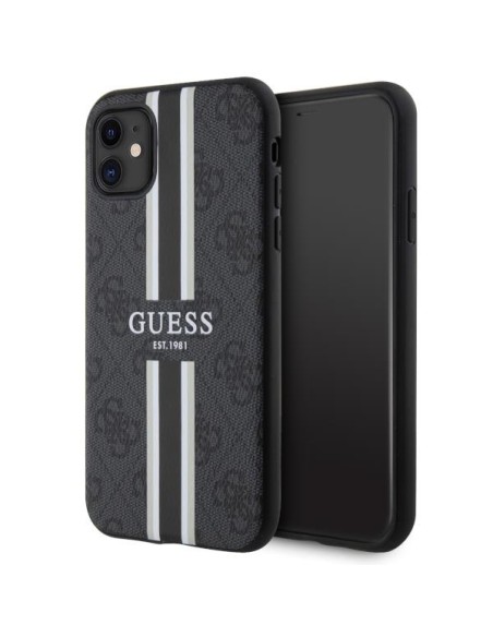 Guess 4G Printed Stripes MagSafe dėklas, skirtas iPhone 11 / Xr - juodas Guess 4G Printed Stripes MagSafe dėklas, skirtas iPhone 11 / Xr - juodas