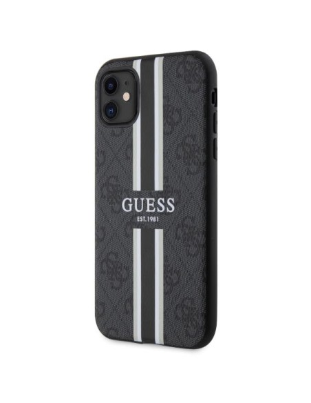 Guess 4G Printed Stripes MagSafe dėklas, skirtas iPhone 11 / Xr - juodas Guess 4G Printed Stripes MagSafe dėklas, skirtas iPhone 11 / Xr - juodas