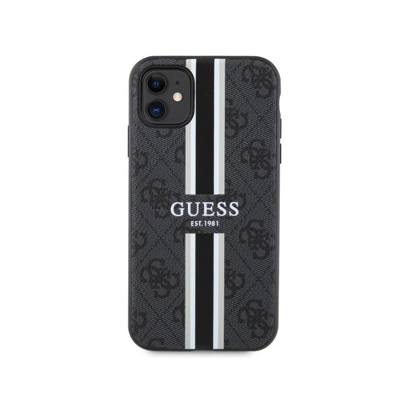 Guess 4G Printed Stripes MagSafe dėklas, skirtas iPhone 11 / Xr - juodas