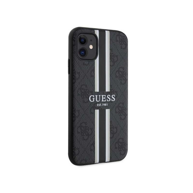 Guess 4G Printed Stripes MagSafe dėklas, skirtas iPhone 11 / Xr - juodas