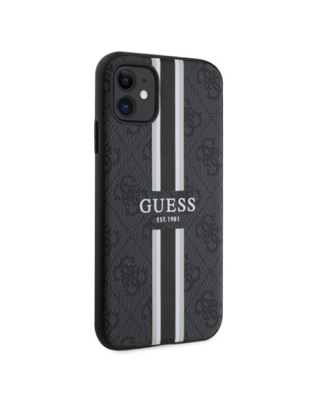 Guess 4G Printed Stripes MagSafe dėklas, skirtas iPhone 11 / Xr - juodas Guess 4G Printed Stripes MagSafe dėklas, skirtas iPhone 11 / Xr - juodas