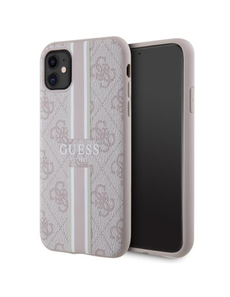 Guess 4G Printed Stripes MagSafe dėklas, skirtas iPhone 11 / Xr – rožinis Guess 4G Printed Stripes MagSafe dėklas, skirtas iPhone 11 / Xr – rožinis