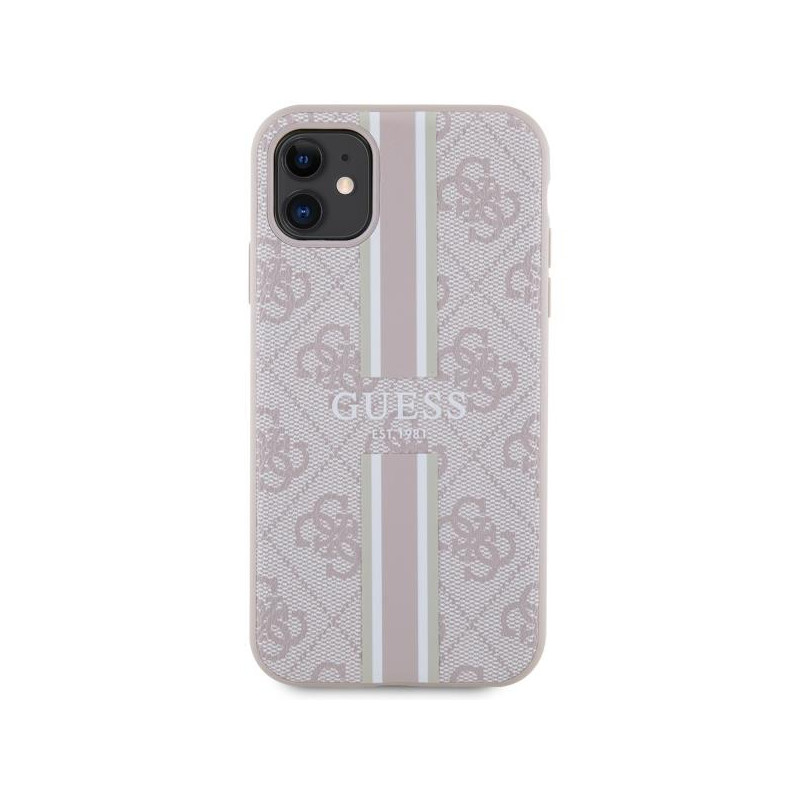 Guess 4G Printed Stripes MagSafe dėklas, skirtas iPhone 11 / Xr – rožinis