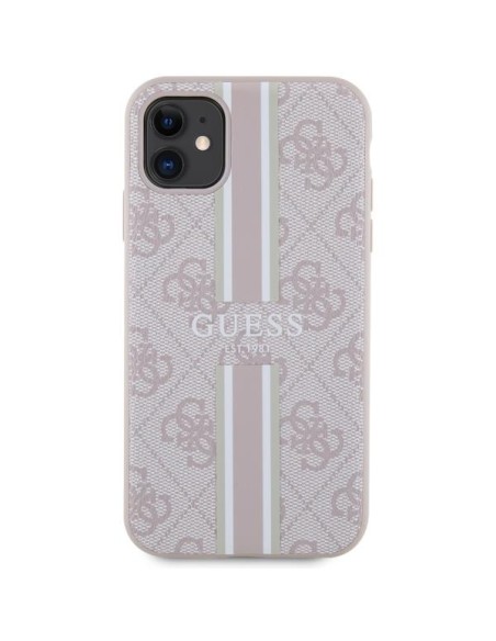 Guess 4G Printed Stripes MagSafe dėklas, skirtas iPhone 11 / Xr – rožinis Guess 4G Printed Stripes MagSafe dėklas, skirtas iPhone 11 / Xr – rožinis