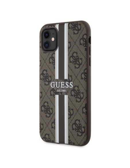Guess 4G Printed Stripes MagSafe dėklas iPhone 11 / Xr - rudas Guess 4G Printed Stripes MagSafe dėklas iPhone 11 / Xr - rudas