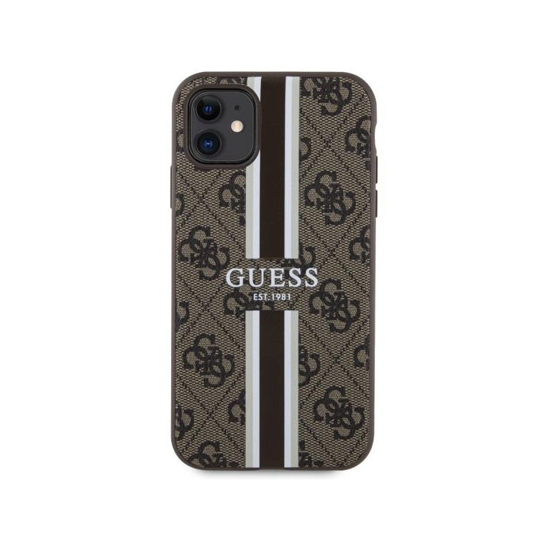 Guess 4G Printed Stripes MagSafe dėklas iPhone 11 / Xr - rudas