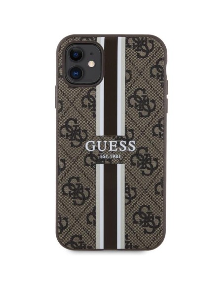 Guess 4G Printed Stripes MagSafe dėklas iPhone 11 / Xr - rudas Guess 4G Printed Stripes MagSafe dėklas iPhone 11 / Xr - rudas